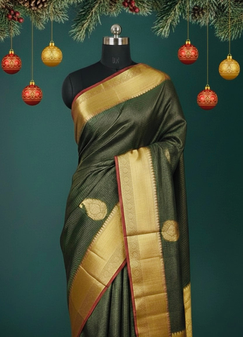 The Classic Christmas Closet: Red, Green & Gold Kanjivaram Sarees for Christmas