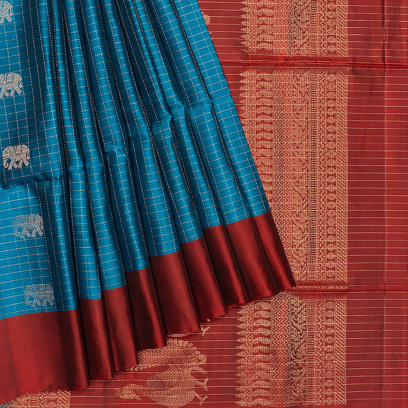 Hayagrivas Rama Blue Handloom Soft Silk Saree KBF547G1-8