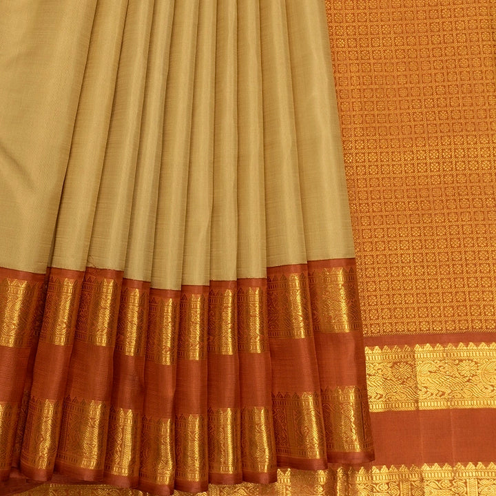 Hayagrivas Handloom Sandal Kanjivaram Silk Saree with Rust Orange Border KBF452F3-1