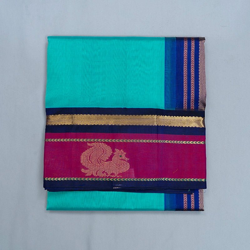 Hayagrivas Teal Blue Pure Silk Cotton Saree SSCBF56E8-3