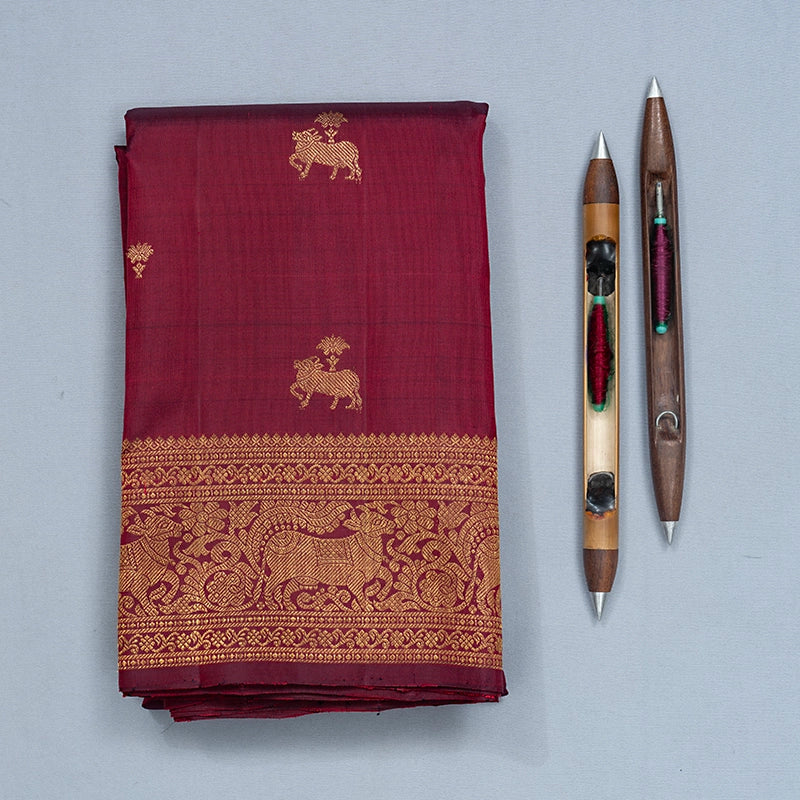 Hayagrivas Handloom Wine Maroon Kanjivaram Silk Saree KBF496F2-1