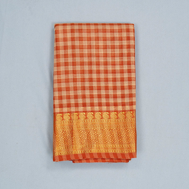 Hayagrivas Orange &amp; Cream Checks Handloom Chettinad Cotton Saree SSCBF134H2-32
