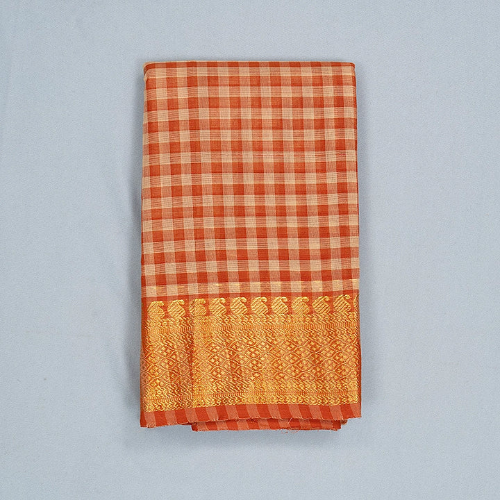Hayagrivas Orange &amp; Cream Checks Handloom Chettinad Cotton Saree SSCBF134H2-32