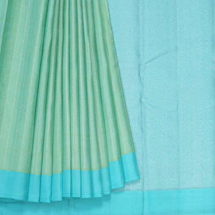Hayagrivas Handloom Pista Green Kanjivaram Silk Saree with Sky Blue Border KBE2523C20-1