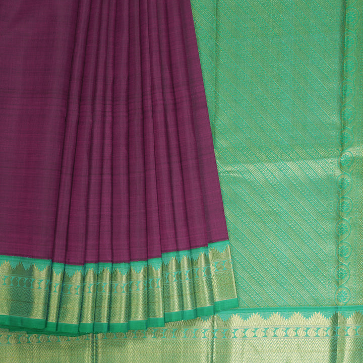 Hayagrivas Handloom Purple Kanjivaram Silk Saree with Bright Teal Border KBE1900L10-1