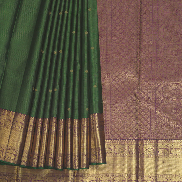 Hayagrivas Handloom Bottle Green Kanjivaram Silk Saree with Wine Purple Border KBE1401J2-1