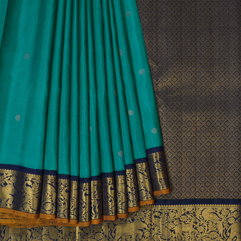 Hayagrivas Handloom Rama Green Kanjivaram Silk Saree with Navy Blue Border KBF325E3-1