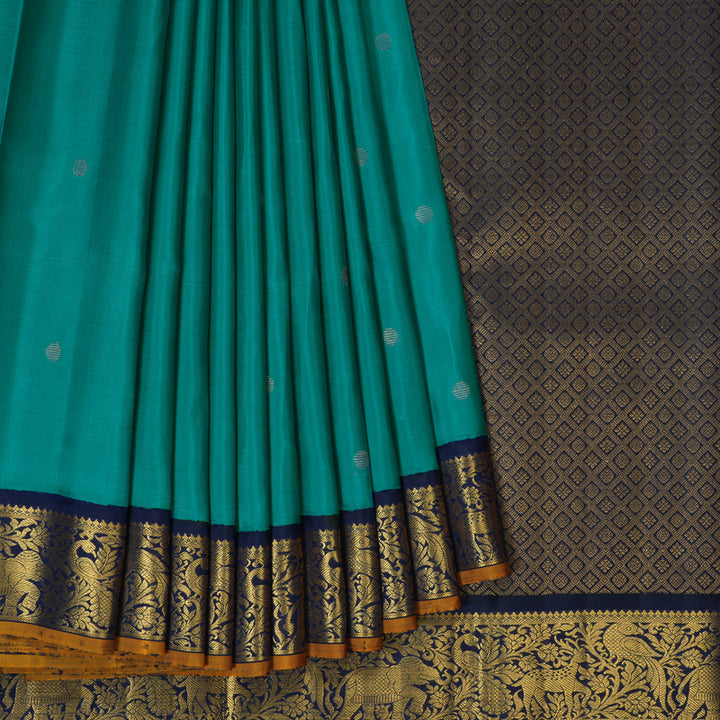 Hayagrivas Handloom Rama Green Kanjivaram Silk Saree with Navy Blue Border KBF325E3-1
