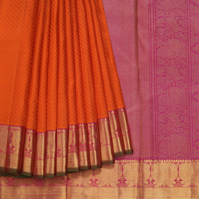 Hayagrivas Handloom Orange Kanjivaram Silk Saree with Pink Border KBE1794K1-1