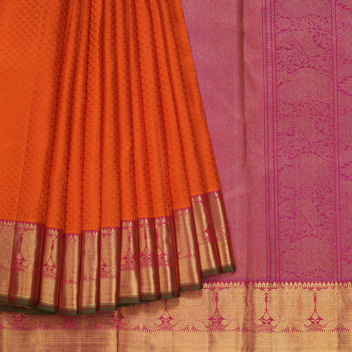 Hayagrivas Handloom Orange Kanjivaram Silk Saree with Pink Border KBE1794K1-1
