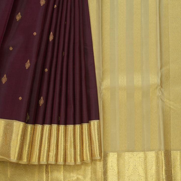 Hayagrivas Handloom Wine Maroon Kanjivaram Silk Saree with Sandal Border SSCBF23D16-9