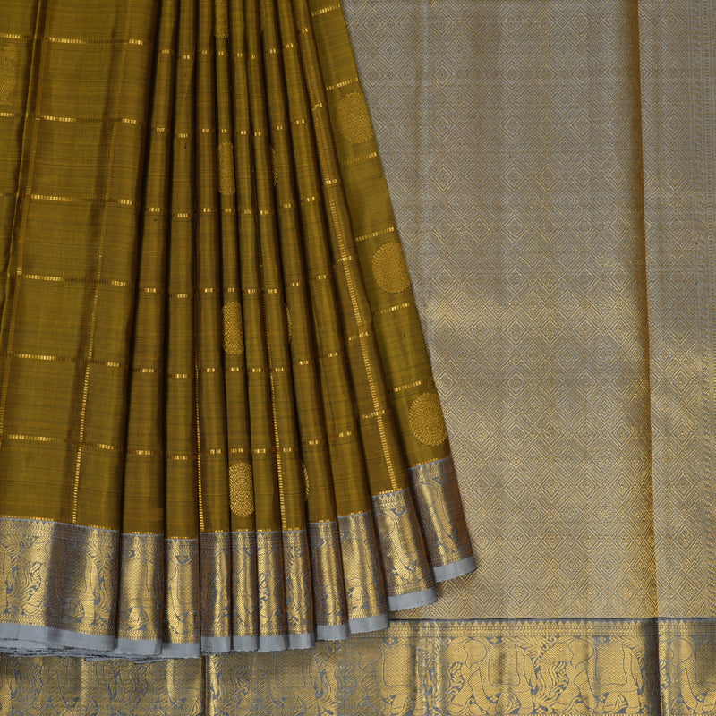 Hayagrivas Handloom Honey Kanjivaram Silk Saree with Lilac-Grey Border KBF5D7-1