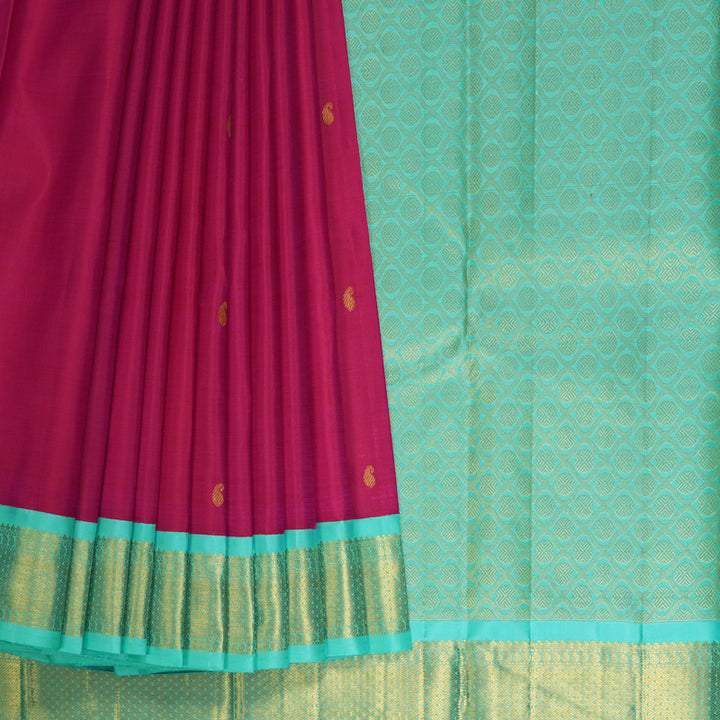 Hayagrivas Handloom Pink Kanjivaram Silk Saree with Sea Green Border KBE2515C3-2