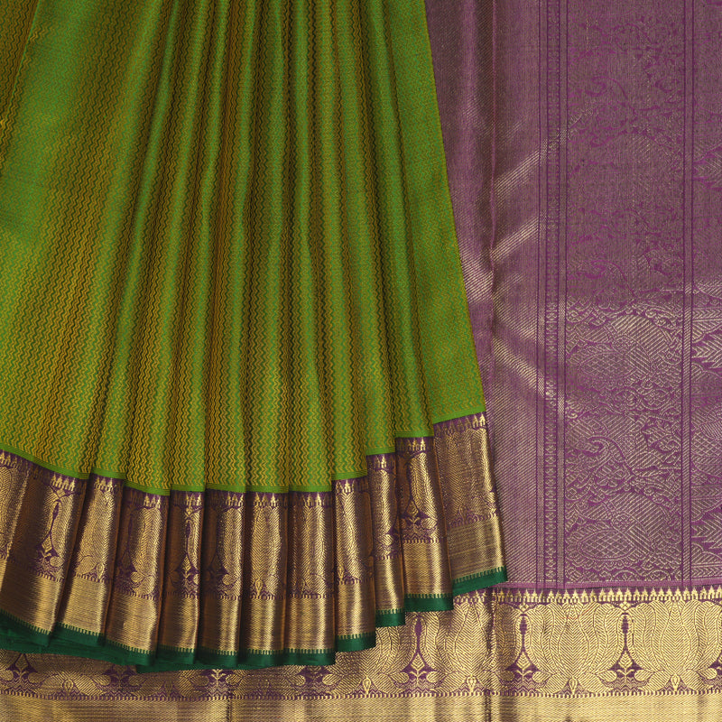 Hayagrivas Handloom Green Kanjivaram Silk Saree with Wine Purple border KBE1679K1-1