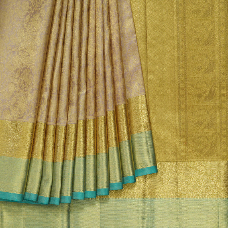 Hayagrivas Handloom Gold & Beige Kanjivaram Silk Saree with Golden and Teal Border BE449-SBS  KBEL449C1-1