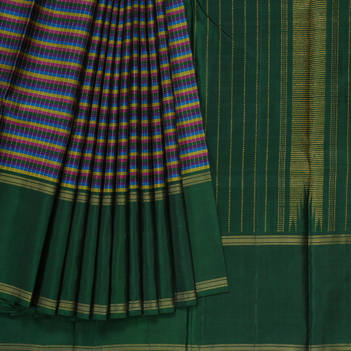 Hayagrivas Handloom Multicolour Kanjivaram Silk Saree with Dark Green Border KBE2227B3-1