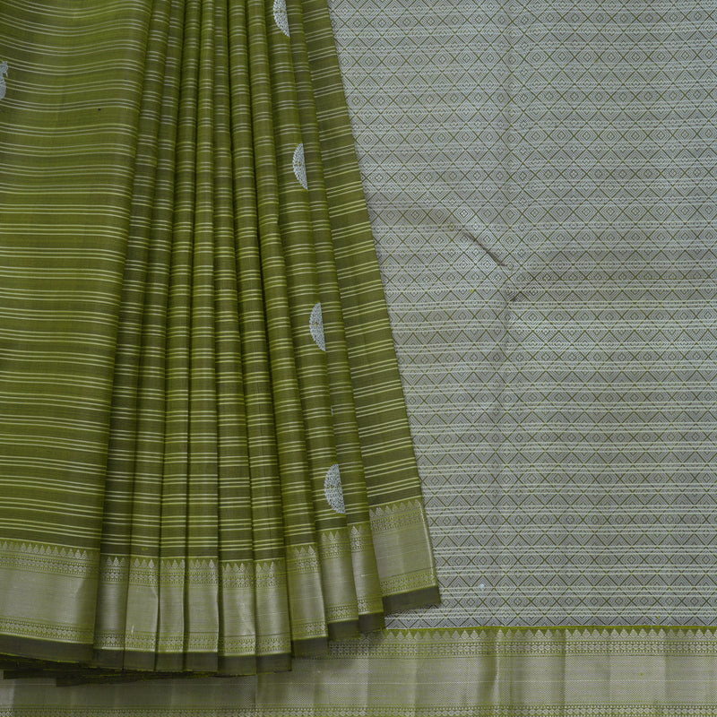 Hayagrivas Handloom Olive Green Kanjivaram Silk Saree HBE1213A3-1