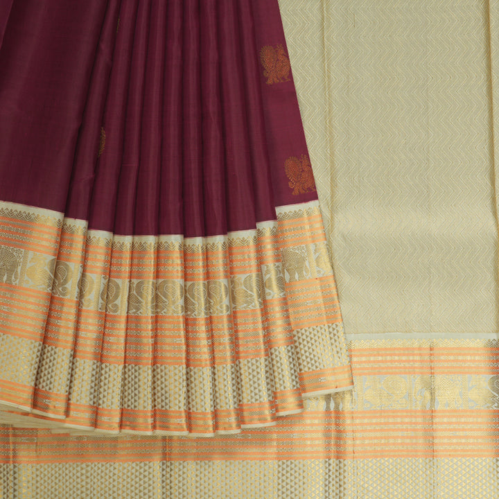 Hayagrivas Handloom Wine Kanjivaram Silk Saree with Cream border KBE1336J14-1