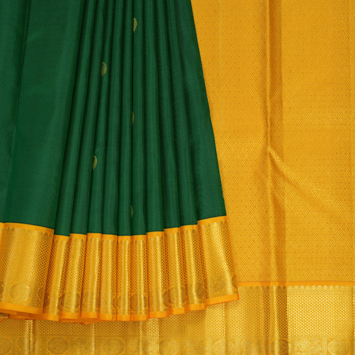 Hayagrivas Handloom Dark Green Kanjivaram Silk Saree with Yellow Border KSBE127C12-3