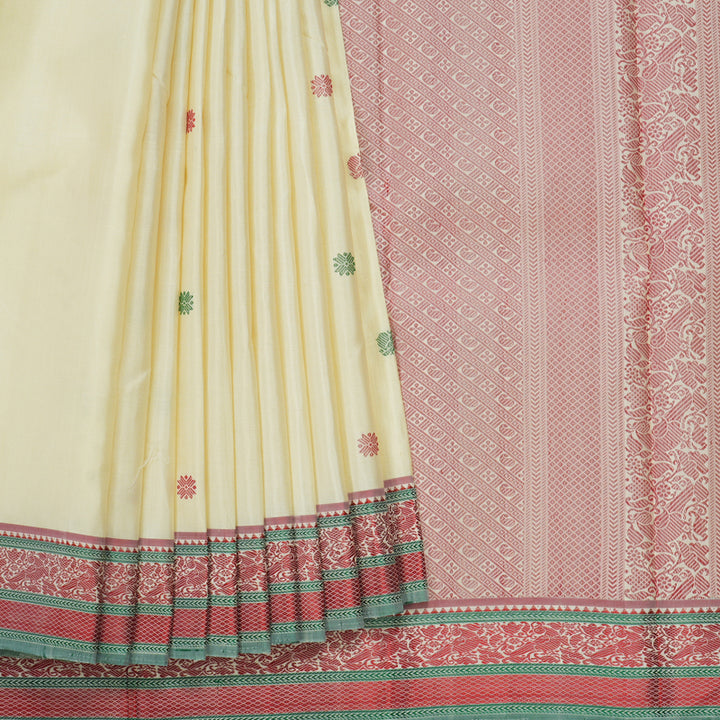 Hayagrivas Handloom Bright Sandal Kanjivaram Silk Saree KBE1073I13-1