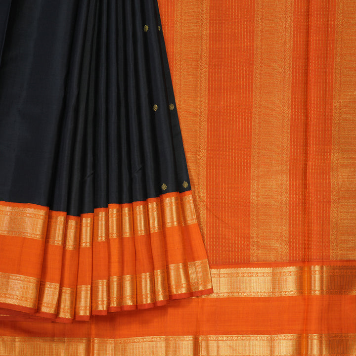 Hayagrivas Handloom Black Kanjivaram Silk Saree with Orange Border KBE1367J12-1