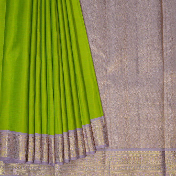 Hayagrivas Handloom Fluorescent Green Kanjivaram Silk Saree with Lilac Border KBF298E2-1
