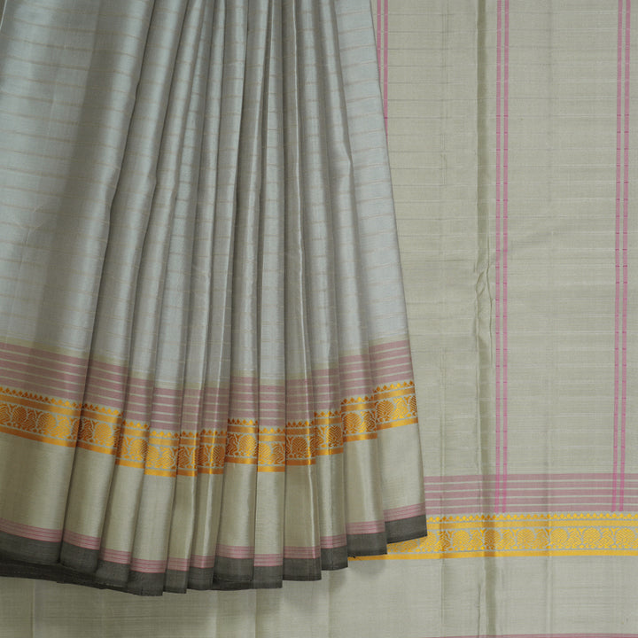 Hayagrivas Handloom Light Grey Kanjivaram Silk Saree KBE450E32-6