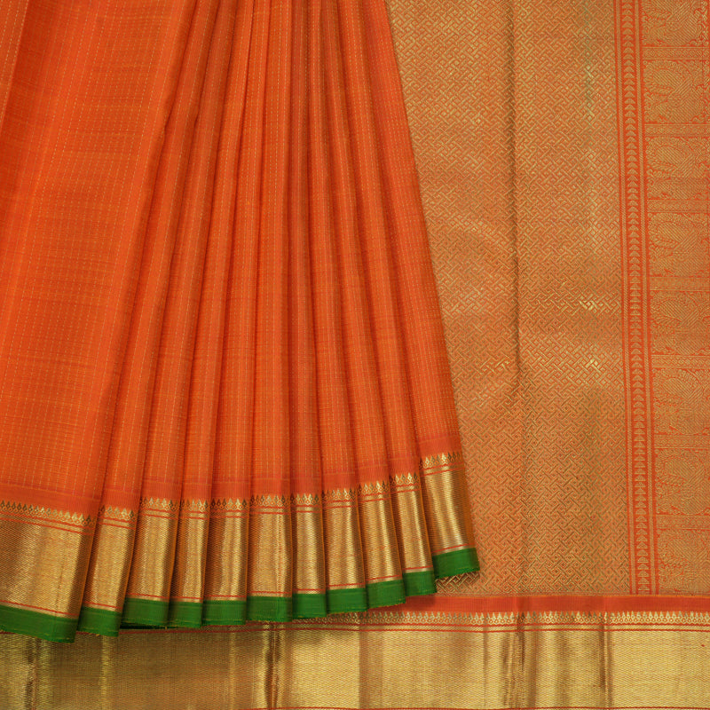Hayagrivas Handloom Orange Kanjivaram Silk Saree with Green Selvedge KBE1634K2-1