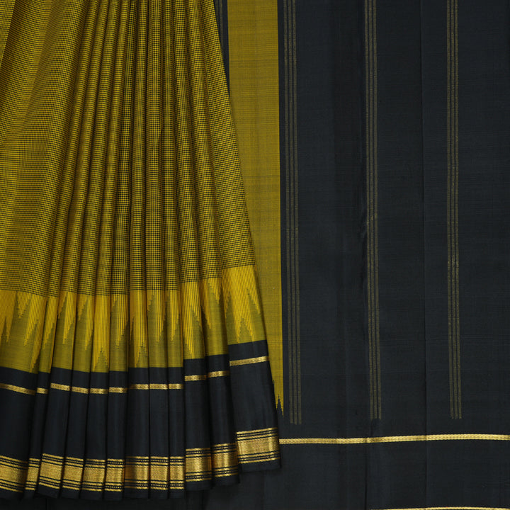 Hayagrivas Handloom Black & Yellow Checks Kanjivaram Silk Saree with Black Border KSBE135C12-2