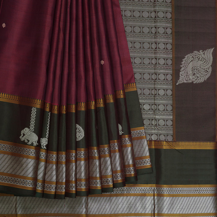 Hayagrivas Handloom Wine Kanjivaram Silk Saree KBE1693K5-3