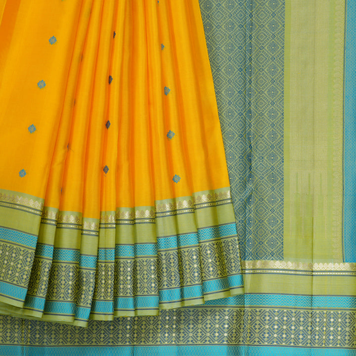 Hayagrivas Handloom Yellow Kanjivaram Silk Saree with Pista Green Border KBE2345B11-7