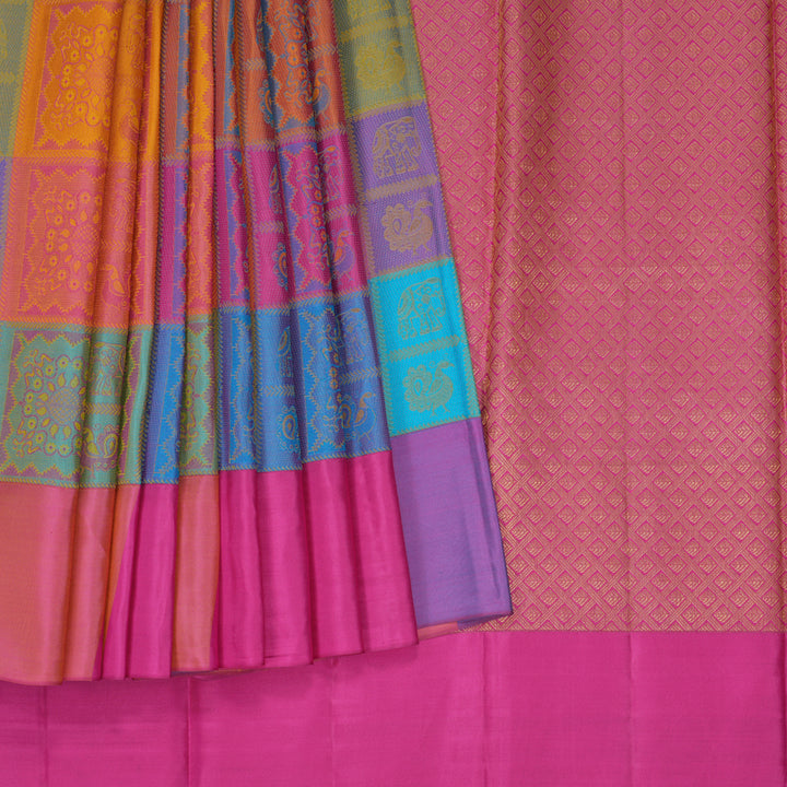 Hayagrivas Handloom Multicolour Checks Kanjivaram Silk Saree KBF205E39-1