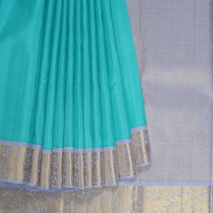 Hayagrivas Handloom Sky Blue Kanjivaram Silk Saree with Lilac Border KBE2022L2-1
