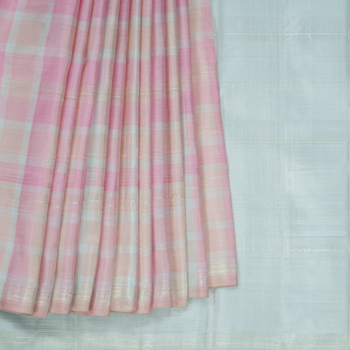Hayagrivas Handloom Pink & Peach Multichecks Kanjivaram Silk Saree KBF75D7-1