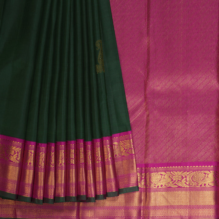 Hayagrivas Handloom Bottle Green Kanjivaram Silk Saree with Magenta Border KBE1582K3-2