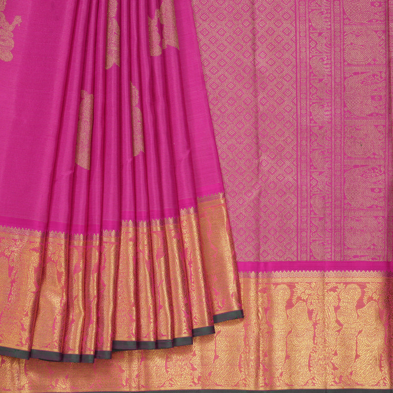 Hayagrivas Handloom Rani Pink Kanjivaram Silk Saree with Orangish-Pink Border BF24-SBS  KBFL24D1-1