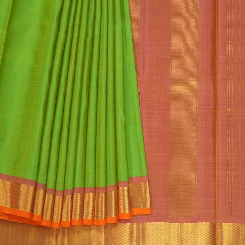 Hayagrivas Handloom Fluorescent Green Kanjivaram Silk Saree with Onion Pink Border KBF78D1-1