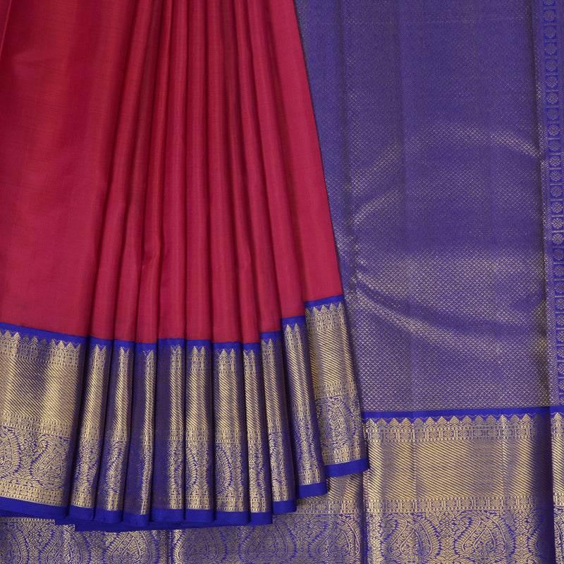 Hayagrivas Handloom Rani Pink Kanjivaram Silk Saree with Purplish-Blue Border KBF133D2-3