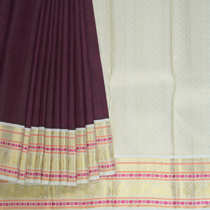 Hayagrivas Handloom Violet Kanjivaram Silk Saree with Half-White Border KBE2254B3-1