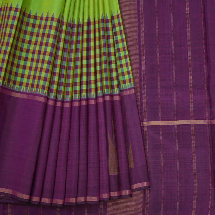 Hayagrivas Handloom Fluorescent Green Kanjivaram Silk Saree with Purple Border KBE2358B7-1