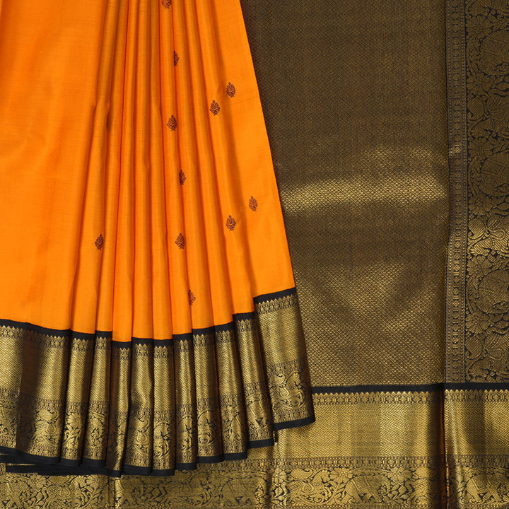 Hayagrivas Handloom Orange Kanjivaram Silk Saree with Kanchana Brown Border KBE2518C1-2