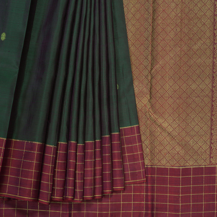 Hayagrivas Handloom Kanjivaram Silk Saree in Dual Toned Peacock Green KBE1245I2-2