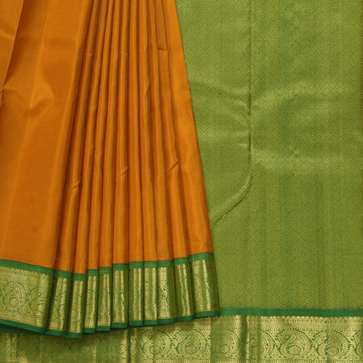 Hayagrivas Handloom Tumeric Yellow Kanjivaram Silk Saree with Green border KBE1741K3-4