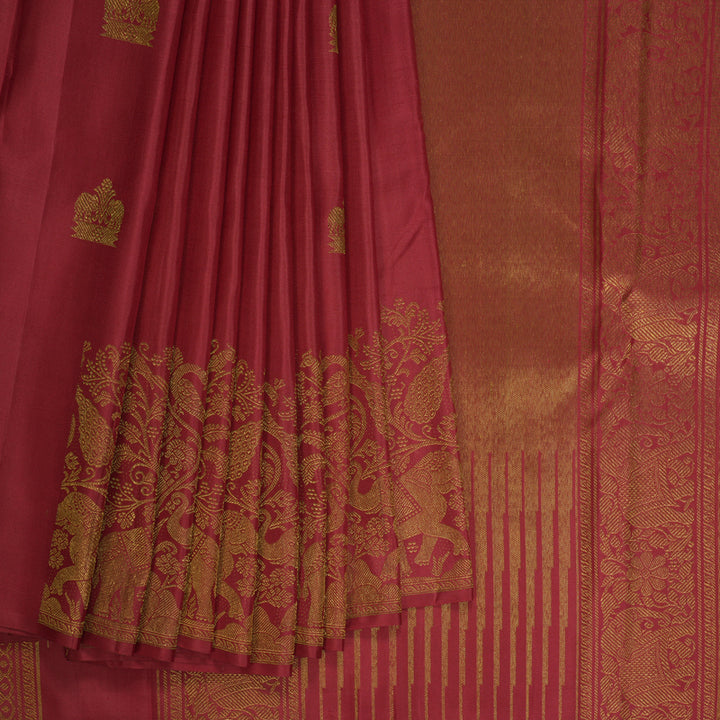 Hayagrivas Exclusive Bridal Kanjivaram Silk Saree in Monotoned shade of Deep Red KBE495F6-1
