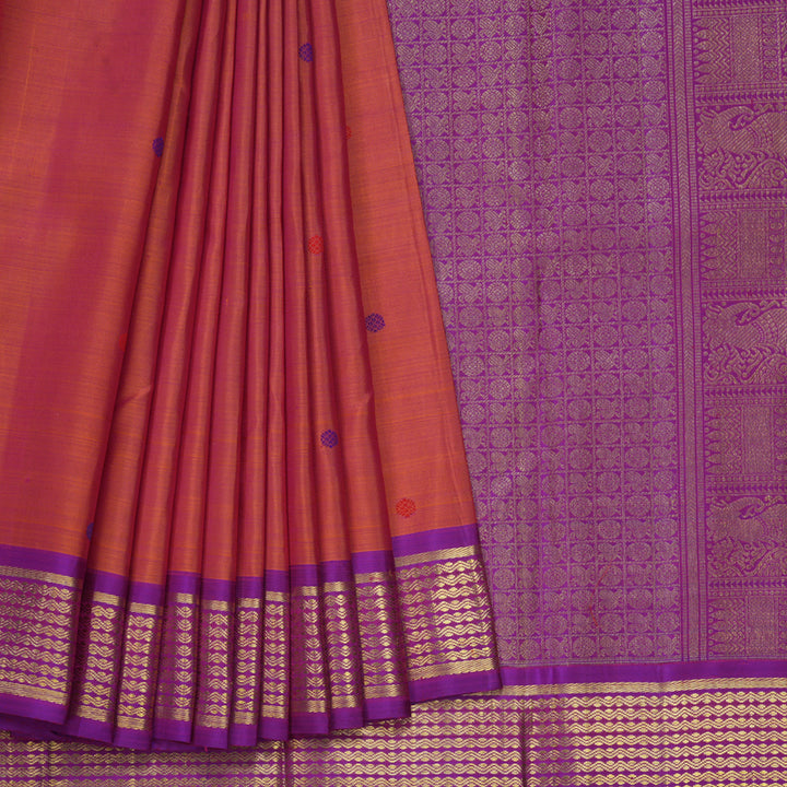 Hayagrivas Handloom Orangish-Pink Kanjivaram Silk Saree with Purple Border BE732-SBS  KBEL732C1-1