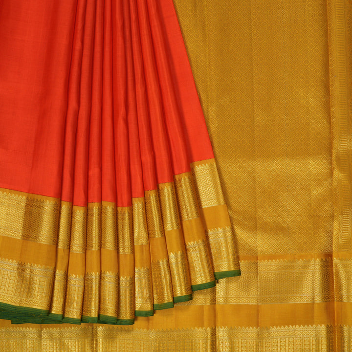 Hayagrivas Handloom Fanta Orange Kanjivaram Silk Saree with Mustard Yellow Border KBE2258B1-1