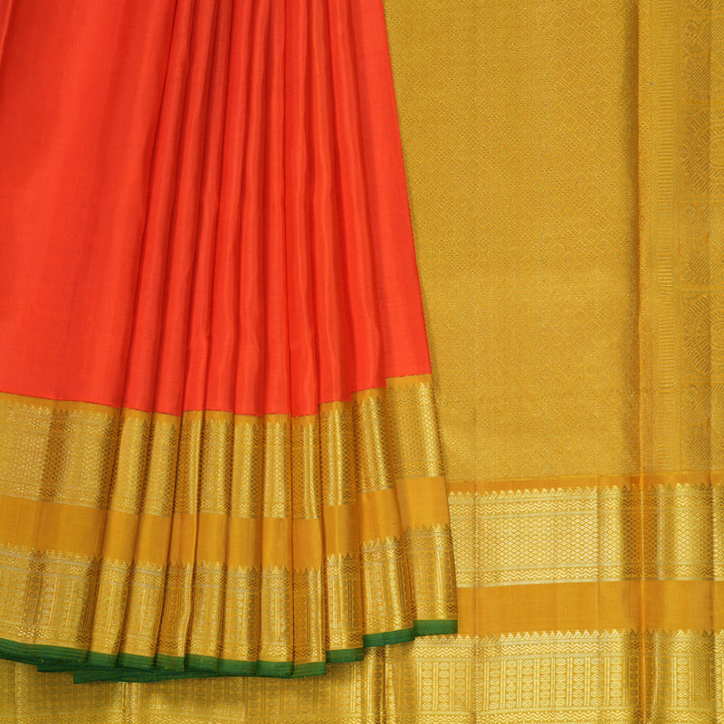 Hayagrivas Handloom Fanta Orange Kanjivaram Silk Saree with Mustard Yellow Border KBE2258B1-1