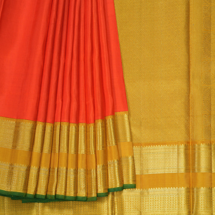 Hayagrivas Handloom Fanta Orange Kanjivaram Silk Saree with Mustard Yellow Border KBE2258B1-1