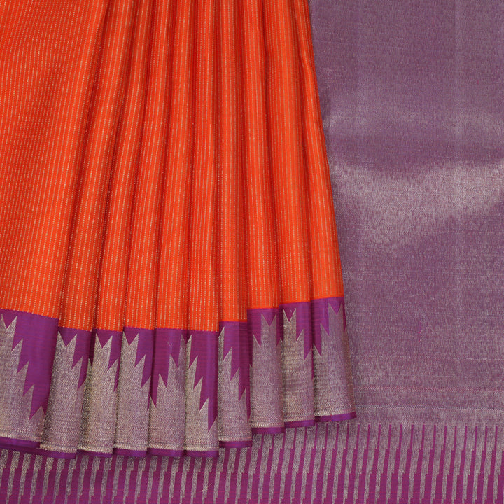 Hayagrivas Handloom Fanta Orange Kanjivaram Silk Saree with Purple Border SSCBF23D4-4