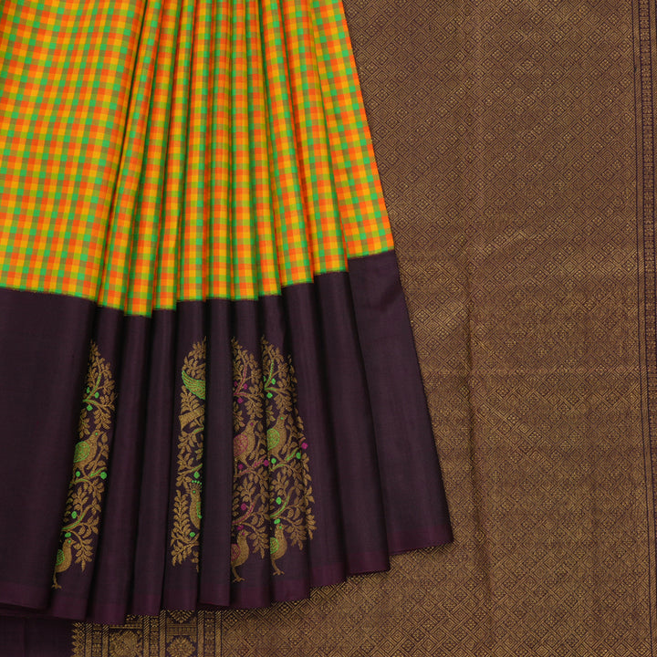 Hayagrivas Handloom Multicolour Checks Kanjivaram Silk Saree with Nagapazham Border KBE1910L6-1